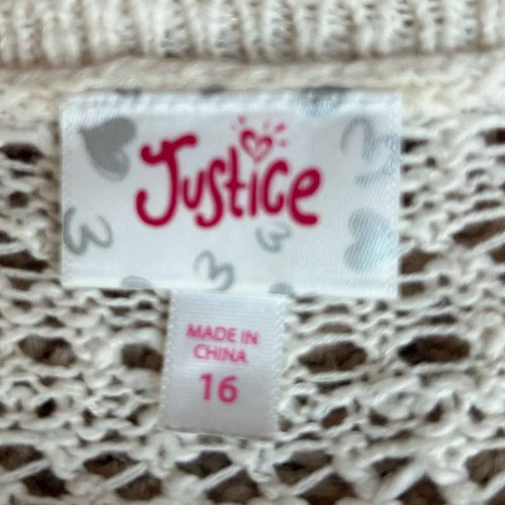 Justice Cream Crocheted Pullover Crew Neck Open Sweater / Sweater Dress Size 16